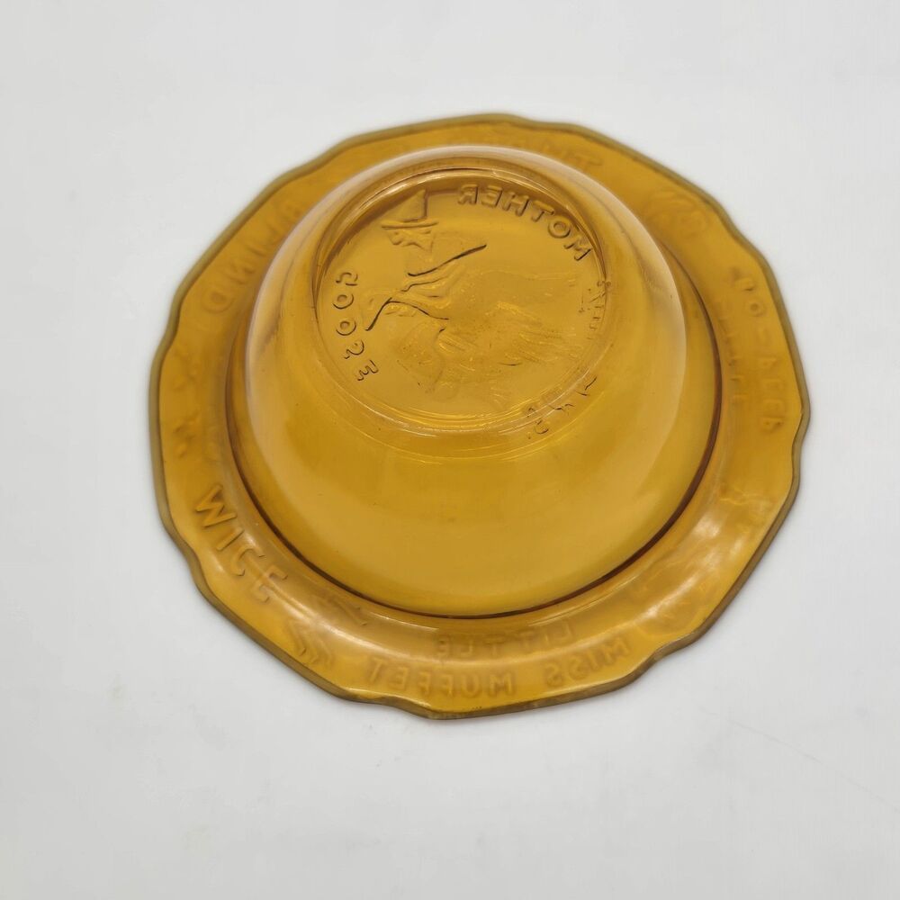 Vintage Tiara Glass Amber Glass Nursery Rhyme Set Cup Bowl FLAW - Picture 3 of 6